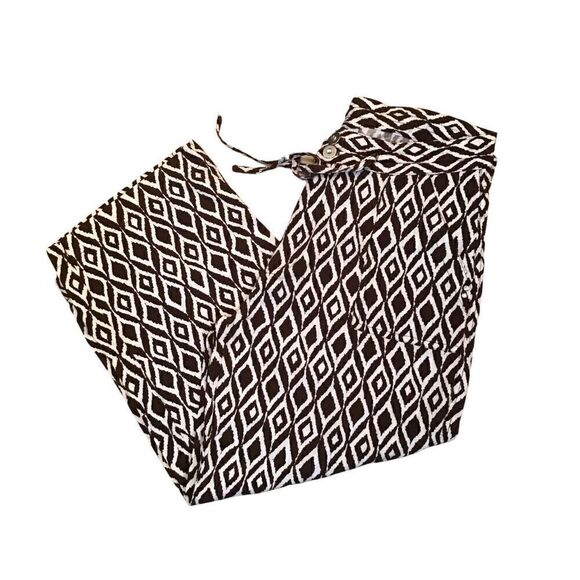 Kate Parks Women’s Linen Capri Pants Brown Cream Designer Buttons Size 10 - Picture 7 of 7